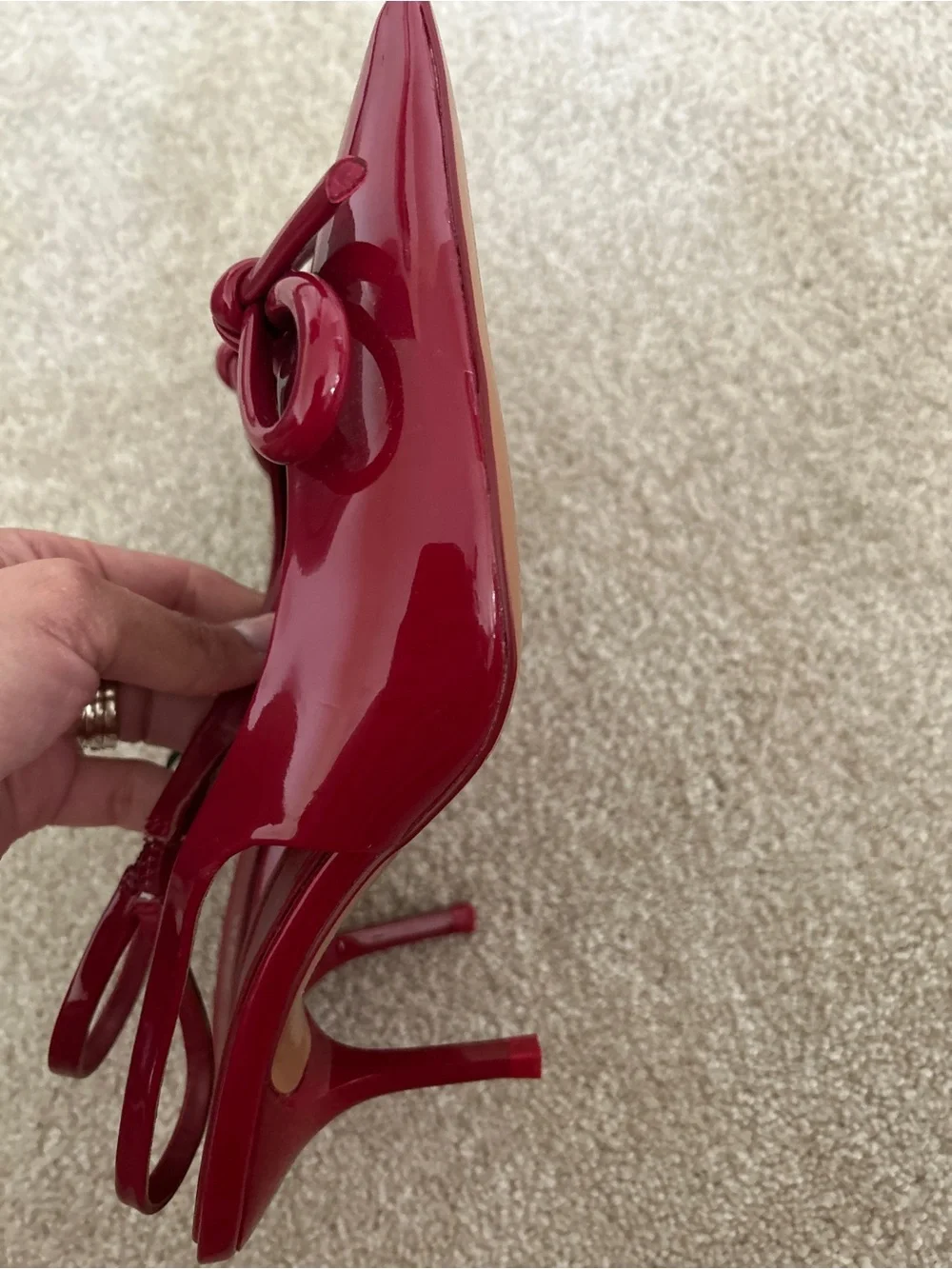 Zara Red Patent Pointed-Toe Bow Slingbacks